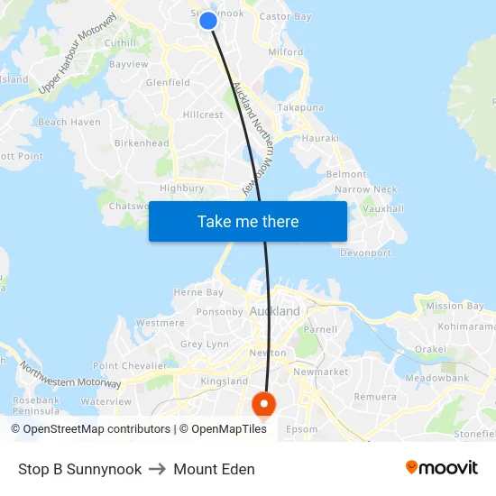 Stop B Sunnynook to Mount Eden map