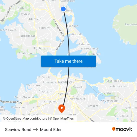 Seaview Road to Mount Eden map