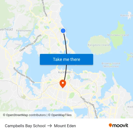 Campbells Bay School to Mount Eden map