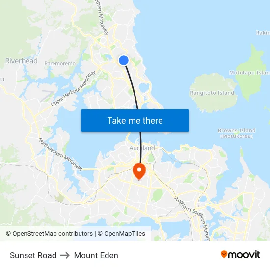 Sunset Road to Mount Eden map