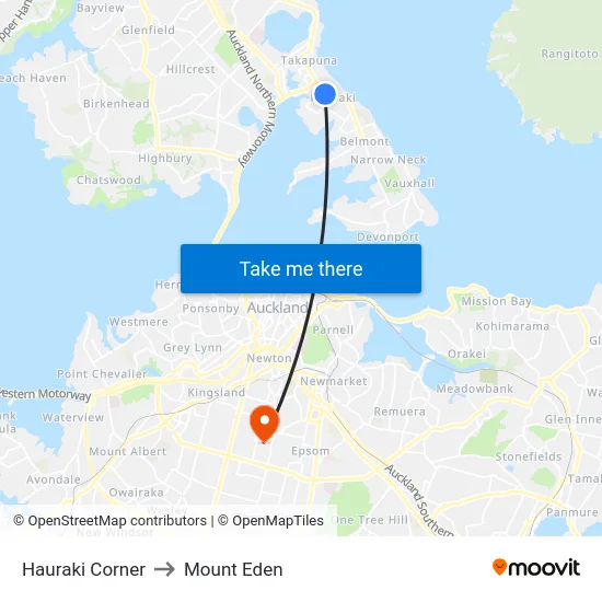Hauraki Corner to Mount Eden map