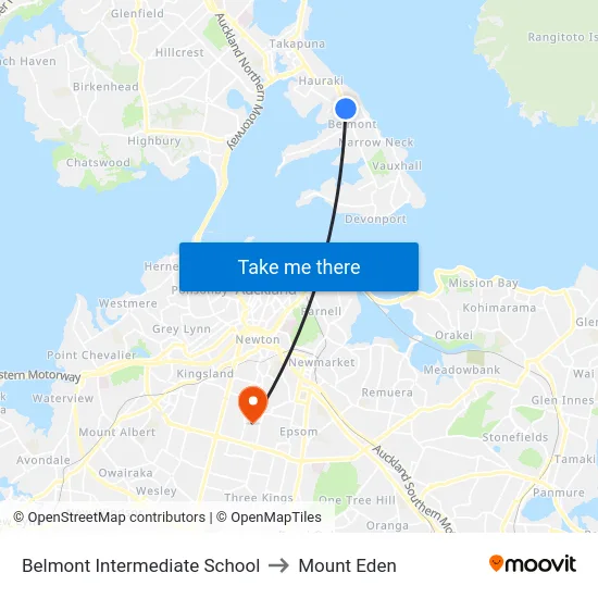 Belmont Intermediate School to Mount Eden map
