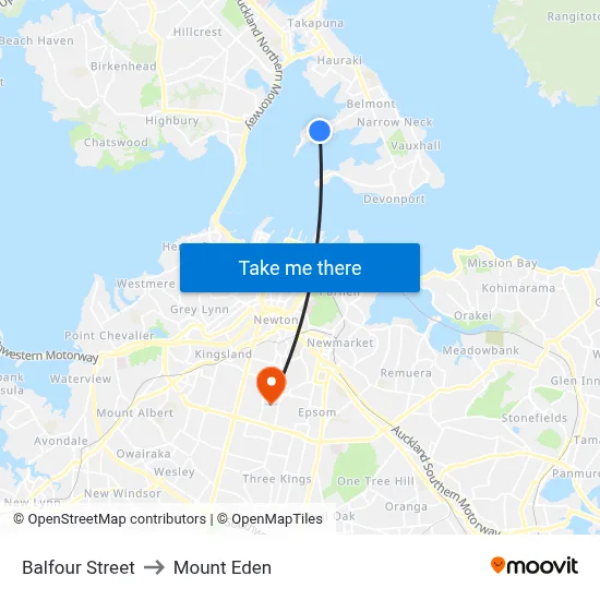 Balfour Street to Mount Eden map