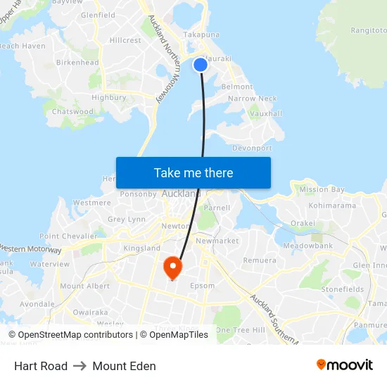 Hart Road to Mount Eden map