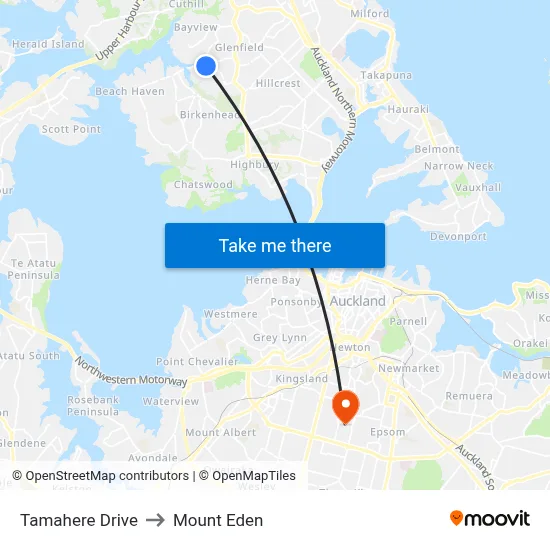 Tamahere Drive to Mount Eden map