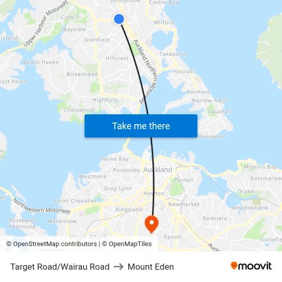 Target Road/Wairau Road to Mount Eden map