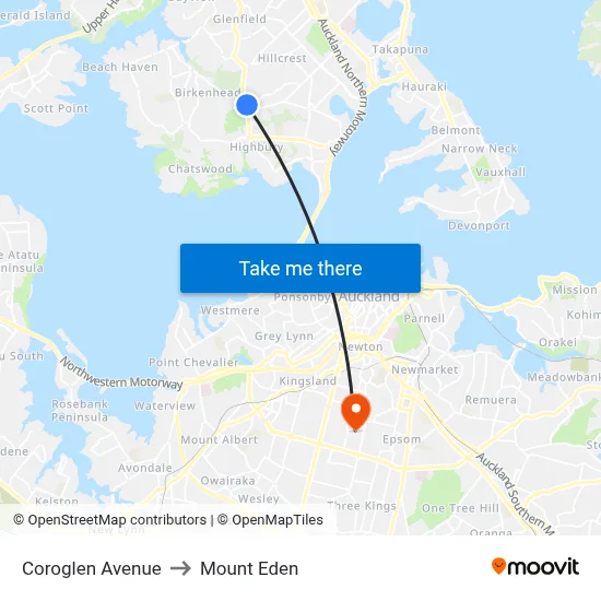 Coroglen Avenue to Mount Eden map