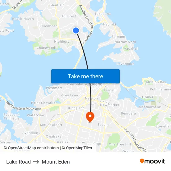 Lake Road to Mount Eden map