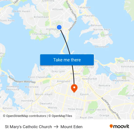 St Mary's Catholic Church to Mount Eden map