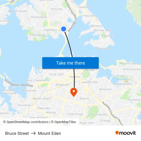 Bruce Street to Mount Eden map