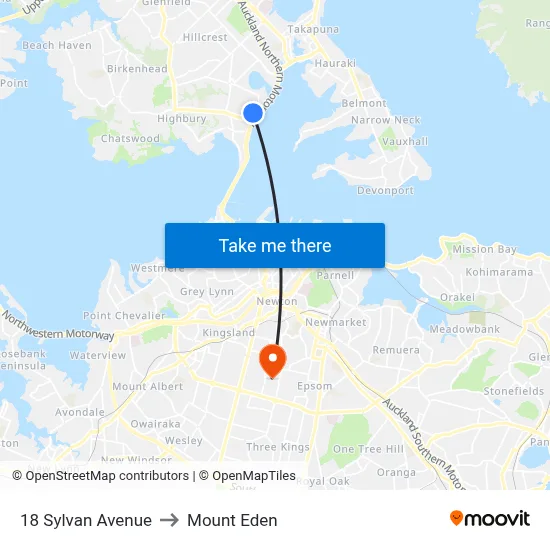 18 Sylvan Avenue to Mount Eden map