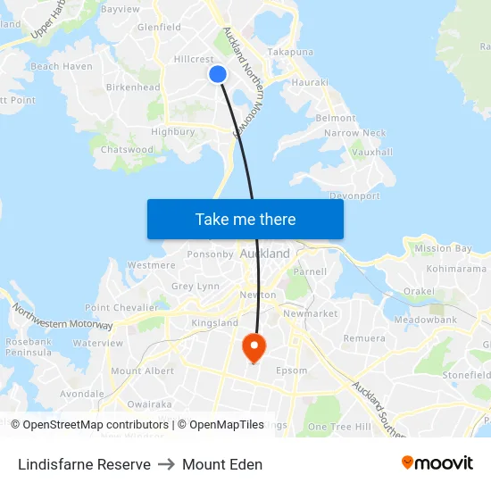 Lindisfarne Reserve to Mount Eden map