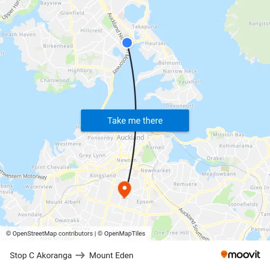 Stop C Akoranga to Mount Eden map