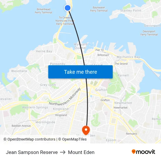 Jean Sampson Reserve to Mount Eden map