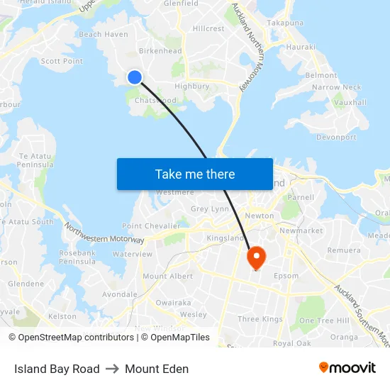 Island Bay Road to Mount Eden map