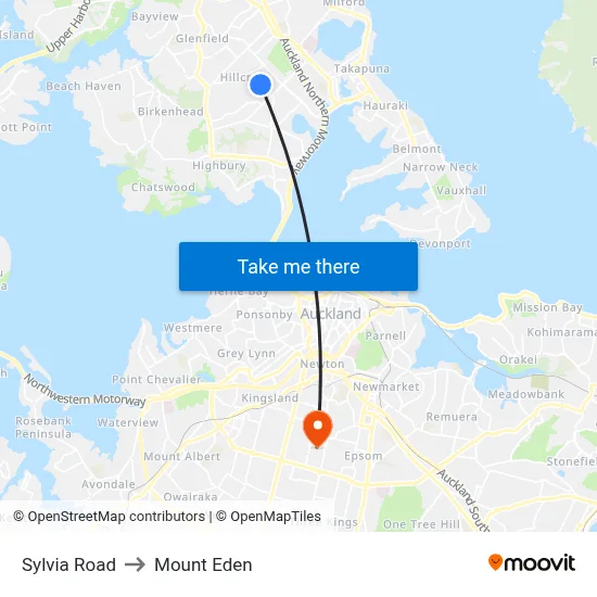 Sylvia Road to Mount Eden map