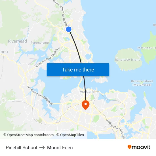 Pinehill School to Mount Eden map