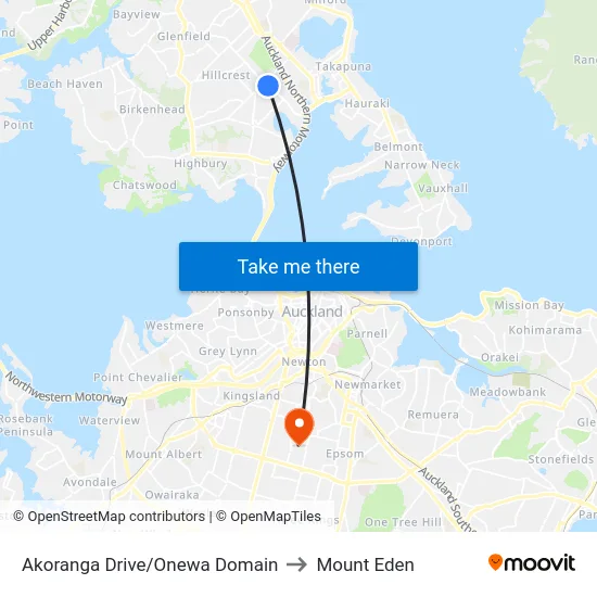Akoranga Drive/Onewa Domain to Mount Eden map
