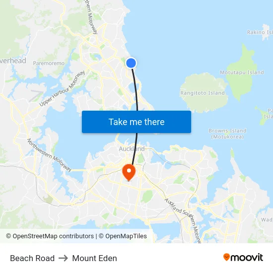 Beach Road to Mount Eden map