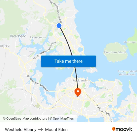 Westfield Albany to Mount Eden map