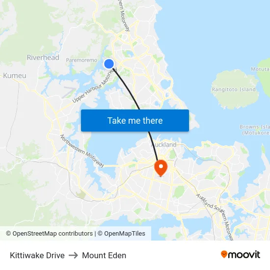Kittiwake Drive to Mount Eden map