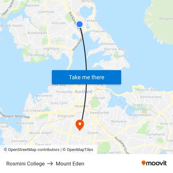 Rosmini College to Mount Eden map