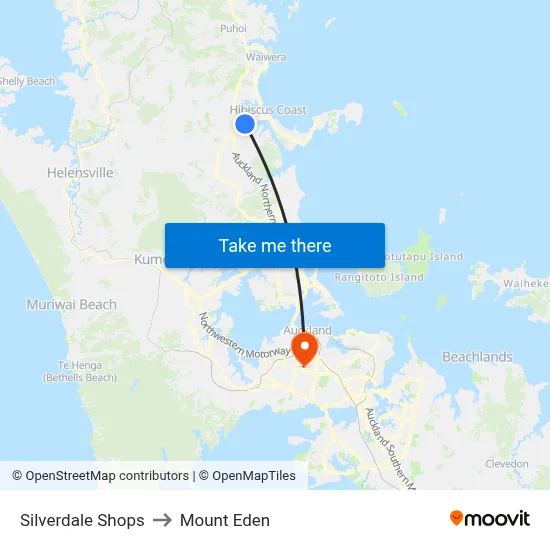 Silverdale Shops to Mount Eden map