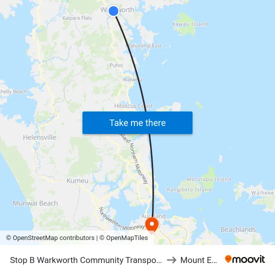 Stop B Warkworth Community Transport Hub to Mount Eden map