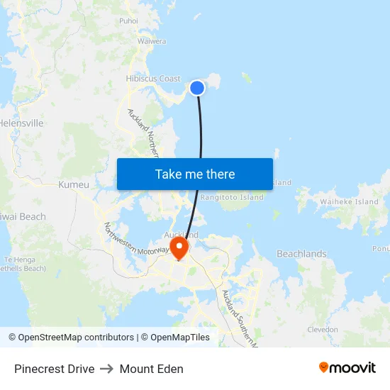 Pinecrest Drive to Mount Eden map