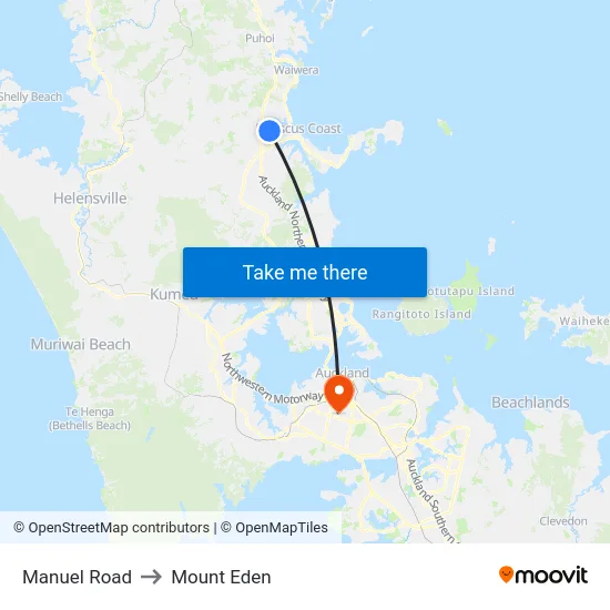 Manuel Road to Mount Eden map