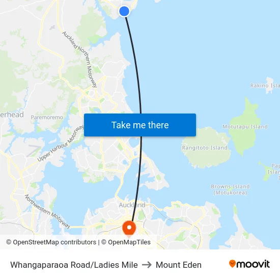 Whangaparaoa Road/Ladies Mile to Mount Eden map
