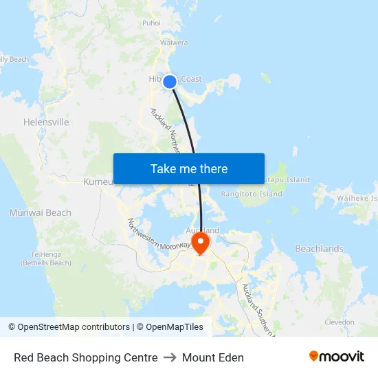 Red Beach Shopping Centre to Mount Eden map