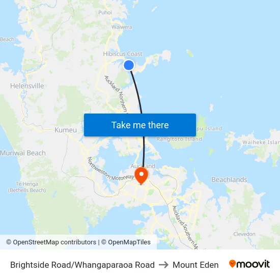 Brightside Road/Whangaparaoa Road to Mount Eden map