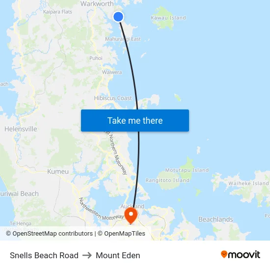 Snells Beach Road to Mount Eden map