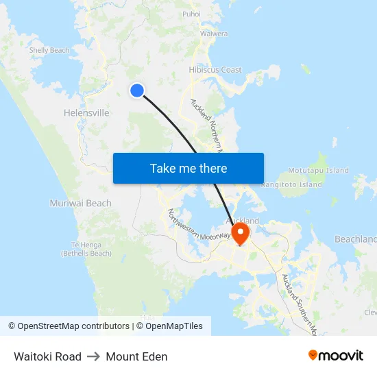 Waitoki Road to Mount Eden map