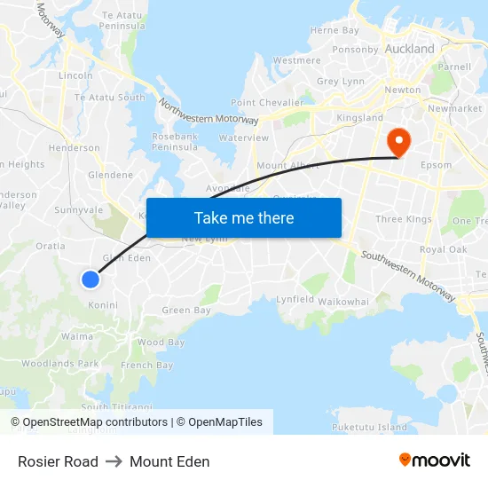 Rosier Road to Mount Eden map