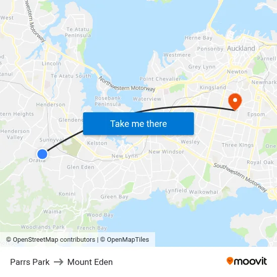 Parrs Park to Mount Eden map