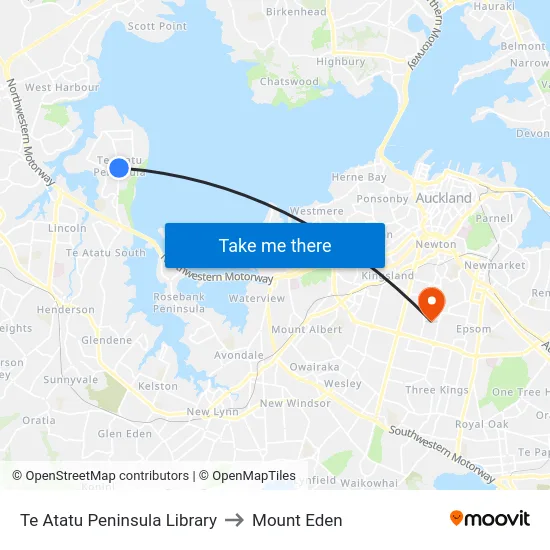 Te Atatu Peninsula Library to Mount Eden map
