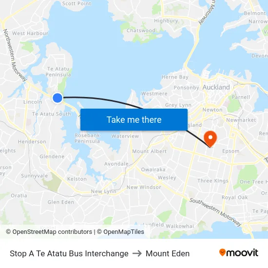 Stop A Te Atatu Bus Interchange to Mount Eden map