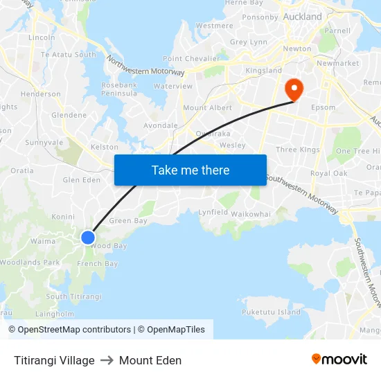 Titirangi Village to Mount Eden map