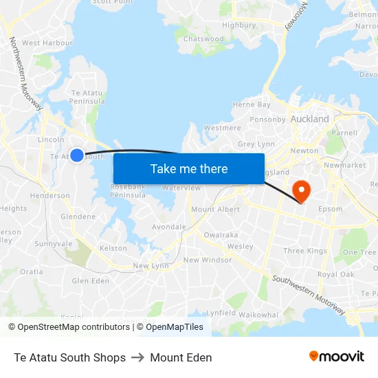 Te Atatu South Shops to Mount Eden map