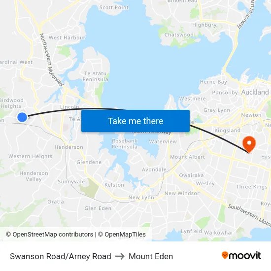 Swanson Road/Arney Road to Mount Eden map