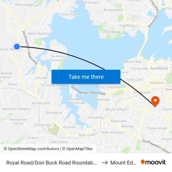 Royal Road/Don Buck Road Roundabout to Mount Eden map