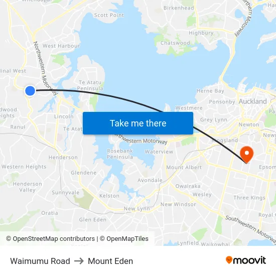 Waimumu Road to Mount Eden map