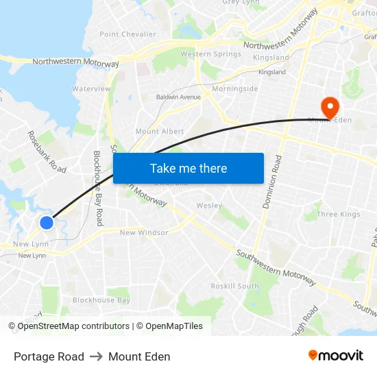 Portage Road to Mount Eden map