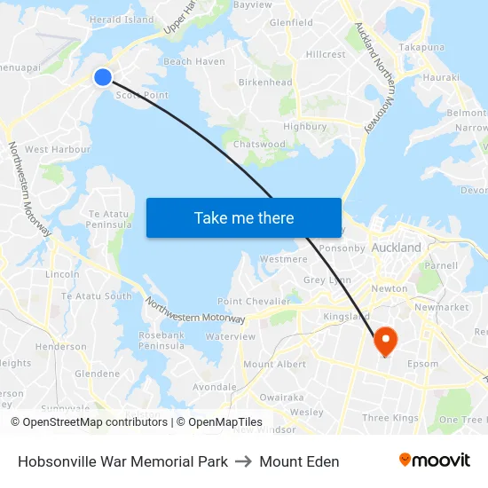 Hobsonville War Memorial Park to Mount Eden map