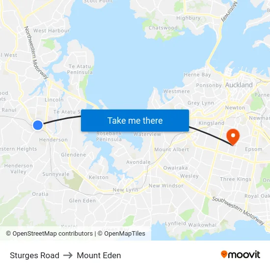 Sturges Road to Mount Eden map