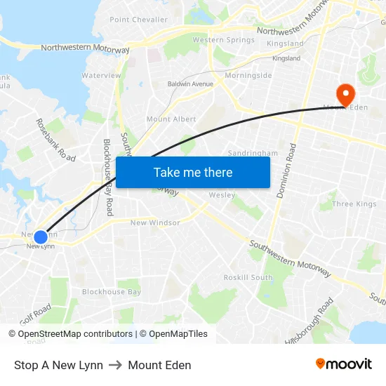 Stop A New Lynn to Mount Eden map
