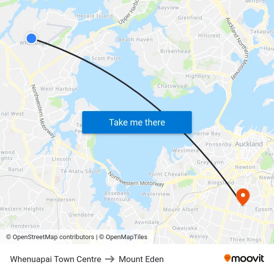 Whenuapai Town Centre to Mount Eden map