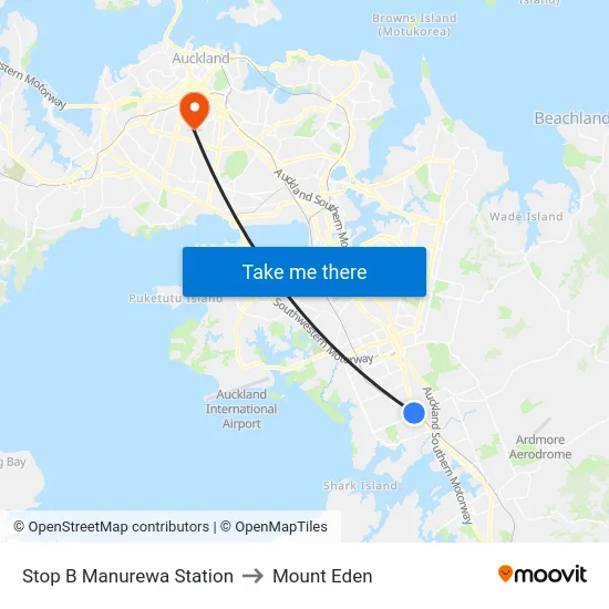 Stop B Manurewa Station to Mount Eden map
